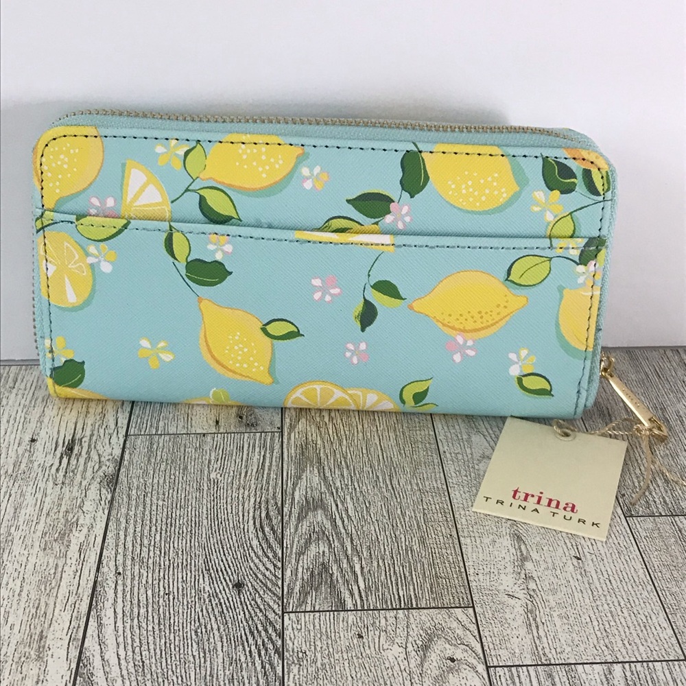Trina Turk Blue and Yellow Lemon Print Wallet